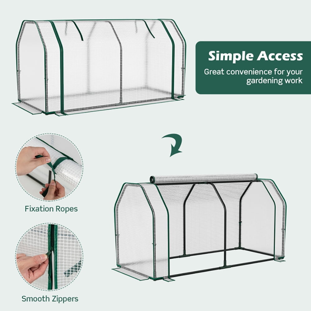 GVN 47.5 x 21.5 x 24 Inch Mini Greenhouse with Roll-up Zipper Door, Walk-in Green House, Portable Greenhouse with Shelves for Planting and Storage