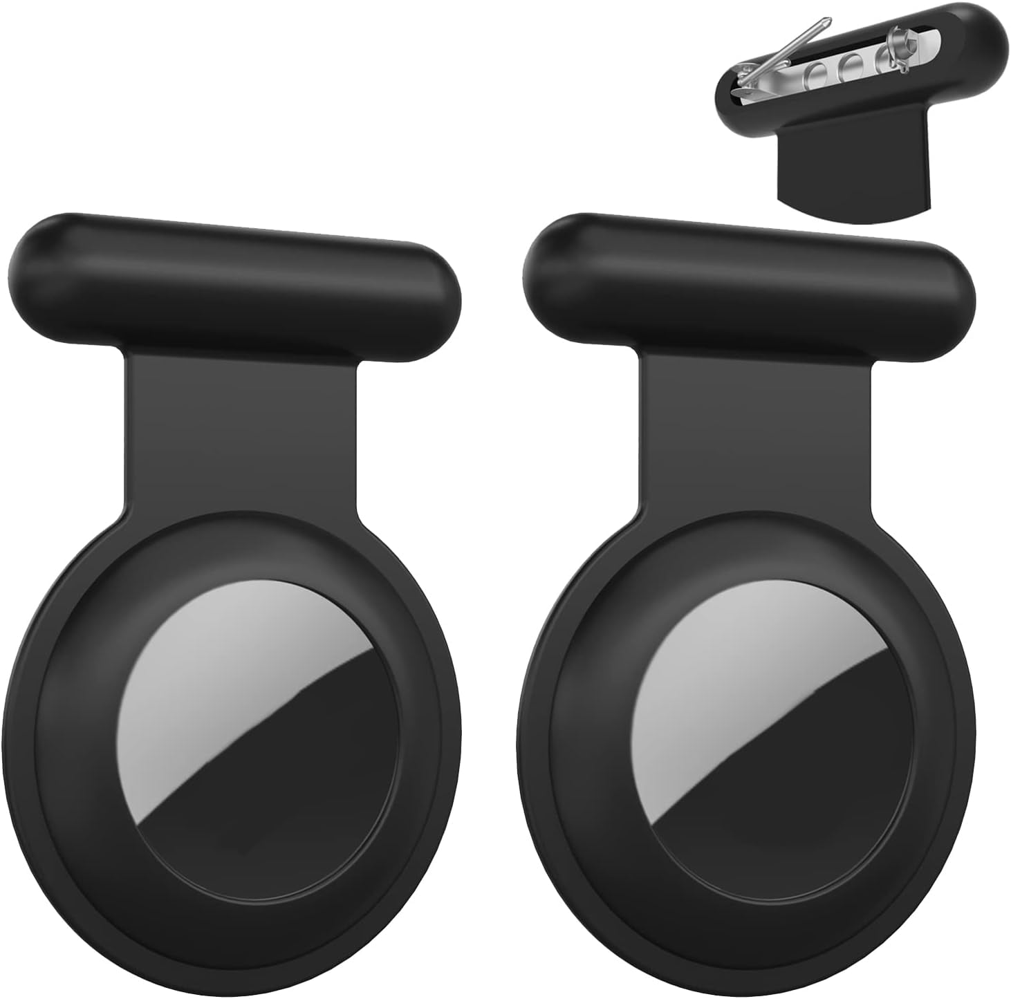 AirTag Holder with Safety Pin(2 Pack, Black), Hidden Wearable AirTag Case with Badge Brooch Clip