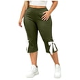 thumbnail image 4 of Cutuoiiu Plus Size Versatile Knee Length Leggings, Solid Color Pull On Yoga Capri Pants with Contrast Bow Hem Detail, Multi Sizes L to 5XL for Outdoor Casual Activities, 4 of 10