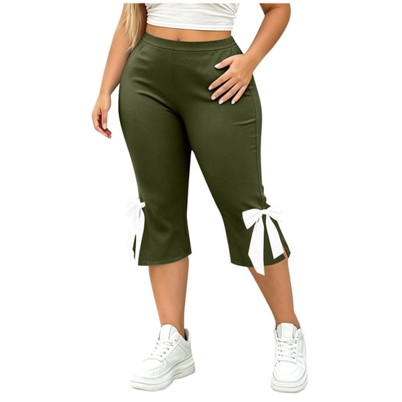 Guluxicc Women's Cropped Pants Plus Size Elastic High Waisted Capris for Everyday Gym Workout