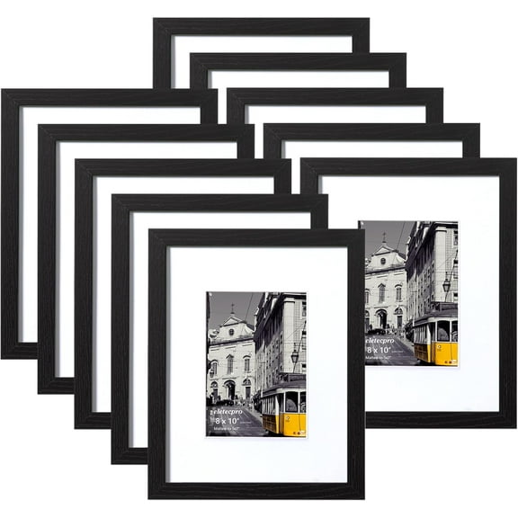 8x10 Picture Frames Set of 10, Picture Frame Collage Wall Decor Display 5x7 Photo With Mat or 8x10 without Mat, Home Decor Gallery Frame for Table Top or Wall Mounting, Black