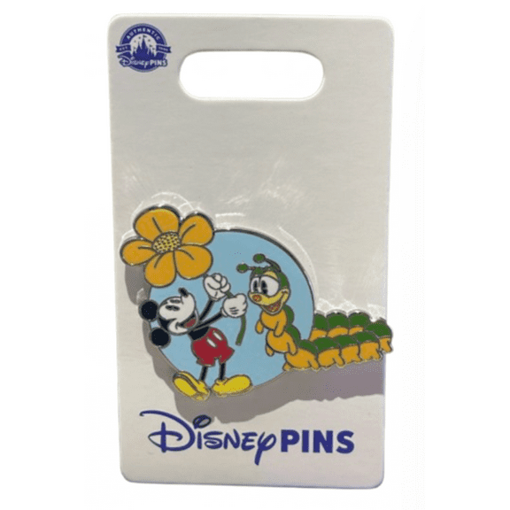 Disney Parks Mickey Mouse & Caterpillar With Flower Pin New with Card