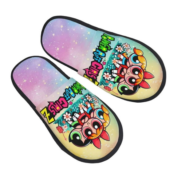 The Powerpuff Girls Furry Slippers For Men Women Fuzzy House Slippers Winter Anti-Slip Indoor And Outdoor Slip On Shoes Medium