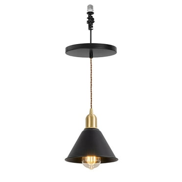 KAYYELAMP Black Metal Cone Shade Hanging Light E26 Brass Base Adjustable Height Droplight Retro Design Pendant Light for Bedroom Kitchen Island Sink Stairs