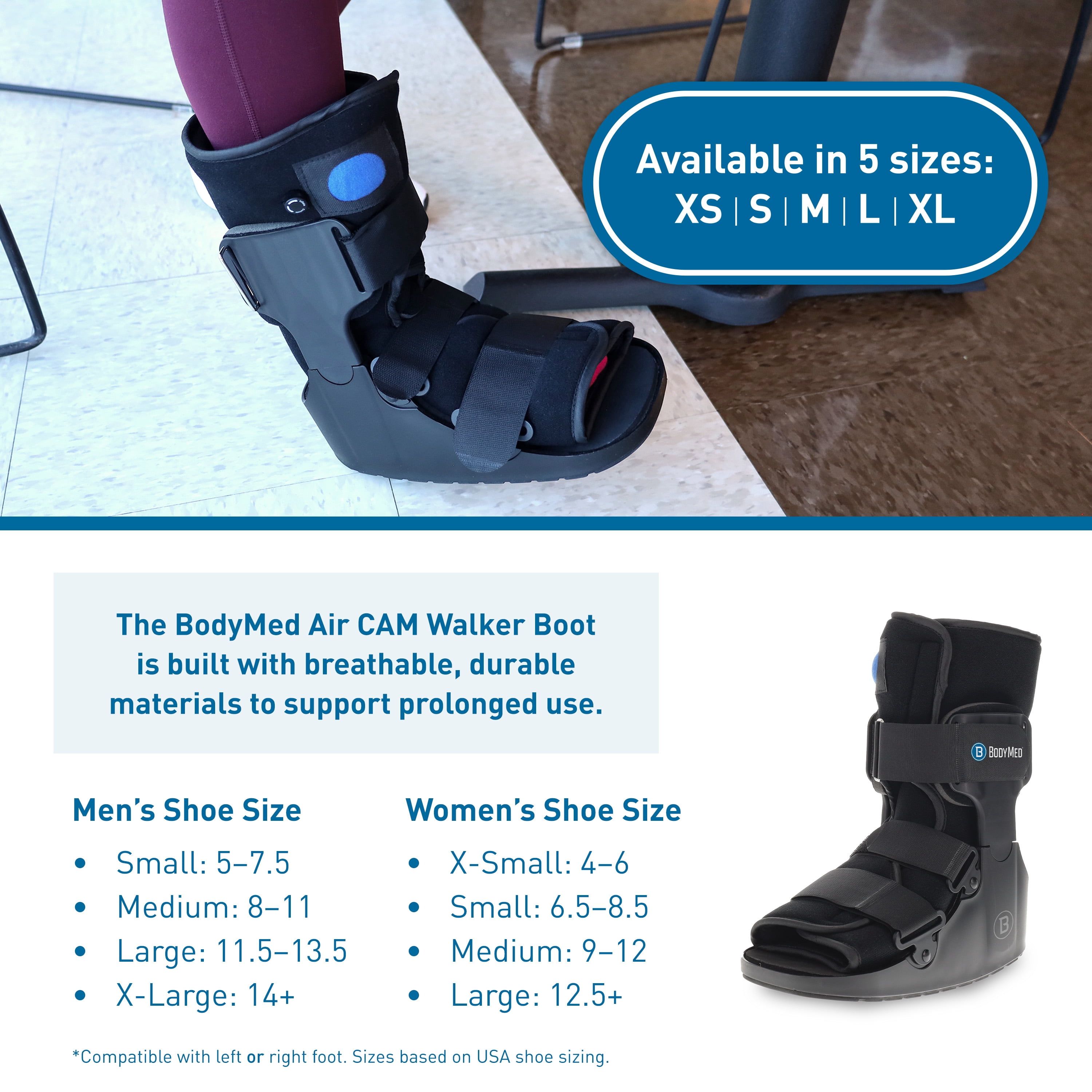 BodyMed Air CAM Walking Fracture Boot, Large, 12.5" Tall - Adjustable and Shock-Absorbing Support for Foot and Ankle Recovery - Fits Left & Right Foot
