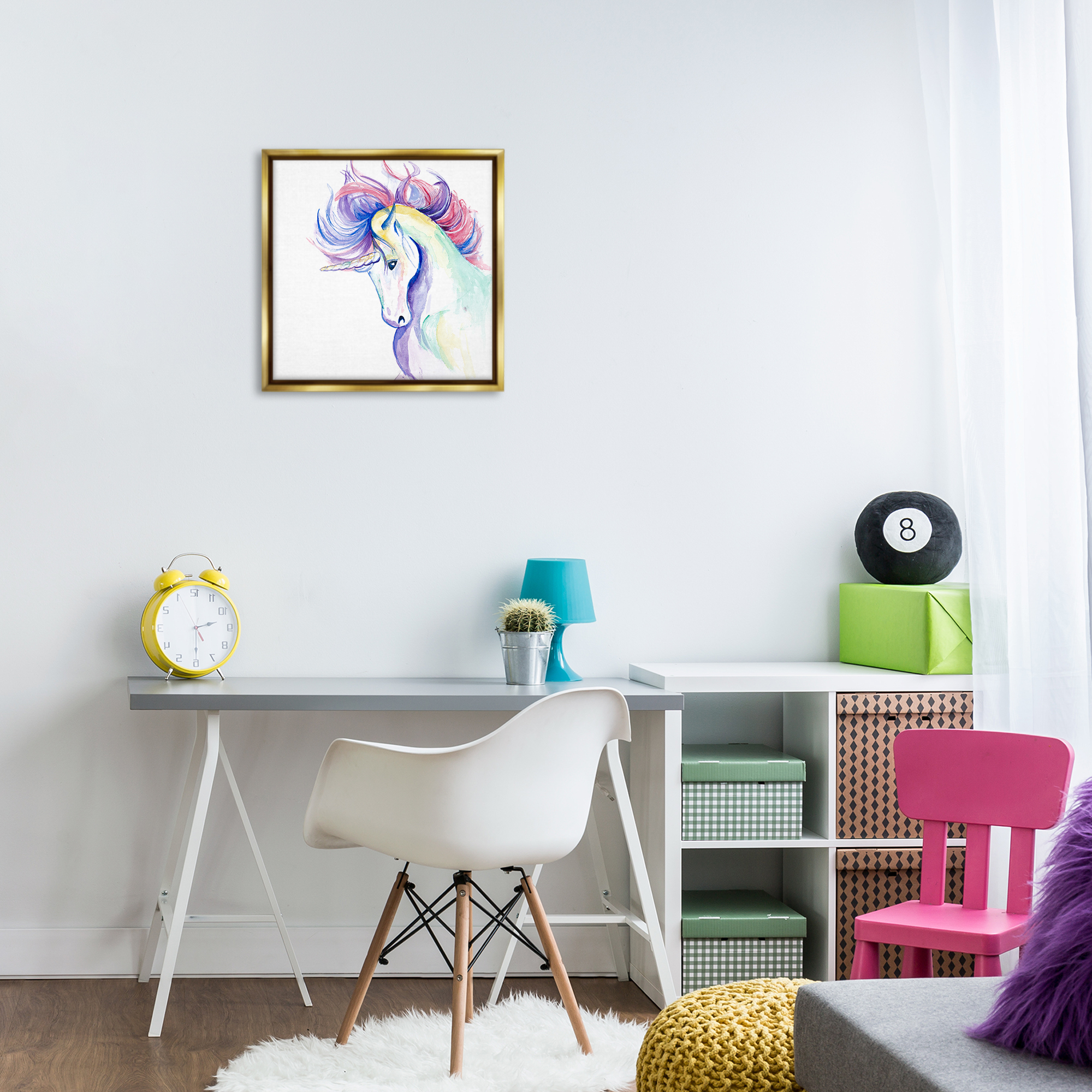 Stupell Industries Windblown Mane Unicorn Fantasy & Sci-Fi Painting Gold Floater Framed Canvas Art Print Wall Art, 18 x 18