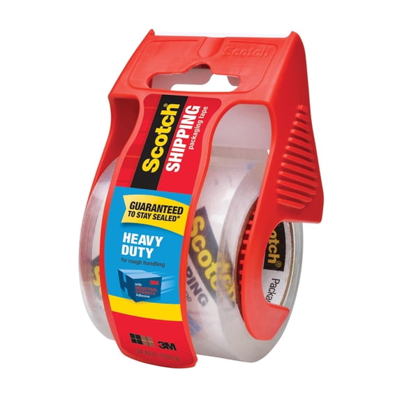 Scotch Heavy Duty Shipping Packing Tape, Clear, 1.88 in x 22.2 yds, 1 Tape Roll with Dispenser