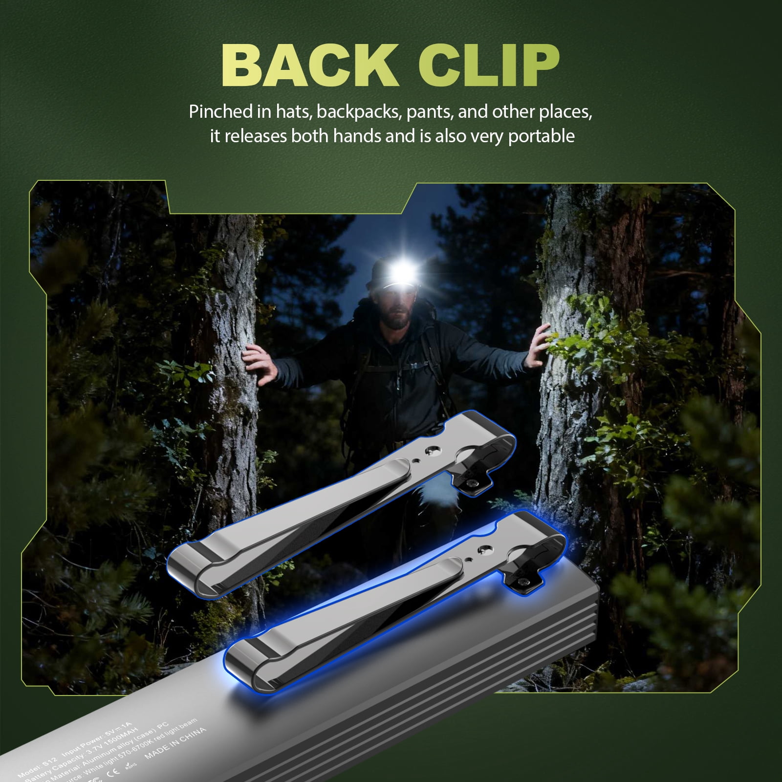 OWKEAN S16 1500 Lumens Rechargeable EDC Flashlight, Green Beam & White LED, 4 Modes, USB-C Pocket Torch, Portable for Camping, Emergency, Working, Gray
