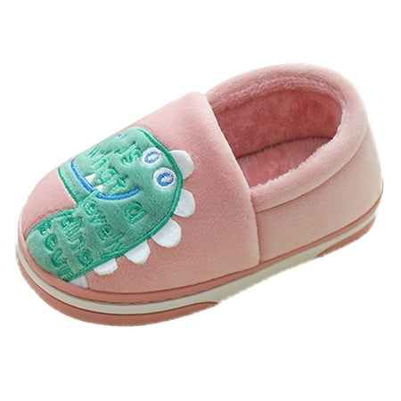 

kpoplk Toddler Slippers Size 8 Dinosaur Indoor Shoes Girls Boys Slippers Warm Dinosaur House Cute And Cozy Plush Kids Slippers(Pink)