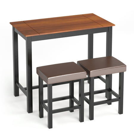 Costway 3 Piece Pub Table Set Counter, Small Round Pub Table