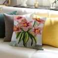 thumbnail image 3 of BANET Pink Daffodil Flower Embroidered Throw Pillow Covers, Decorative Square Covers, Lumbar Pillow for Sofa 24x24in, 3 of 5