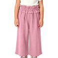 thumbnail image 3 of Girls Wide Leg Cotton Pants Paperbag High Waist Ruffle Hem Palazzo Trousers Kid Summer Baggy Oversize Casual Flowy Beachwear, 3 of 4