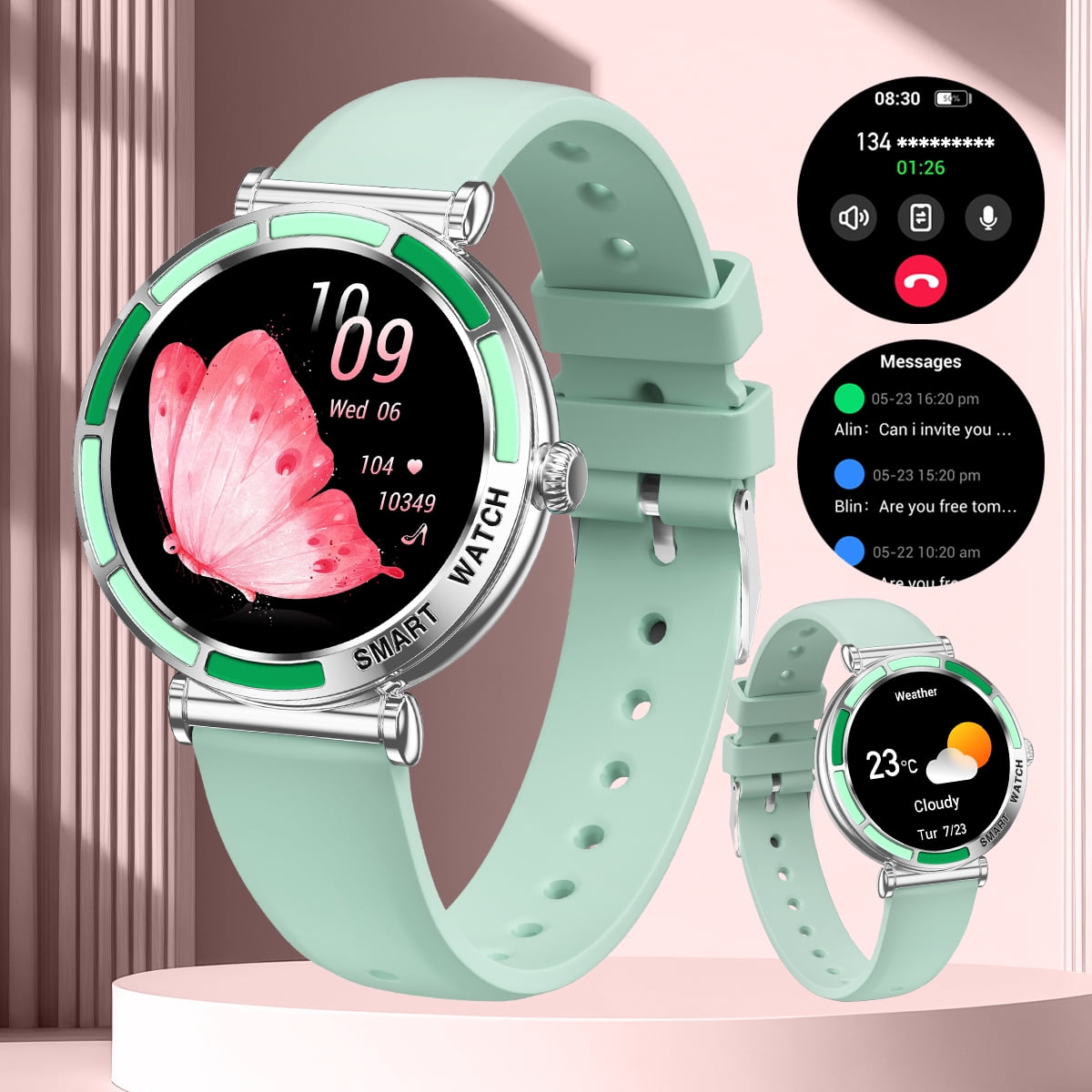 Smart Watch Bluetooth Call(Answer/Make Calls) 100+ Sports Modes Fitness Watch Message Reminder IP67 Waterproof Smartwatch Women