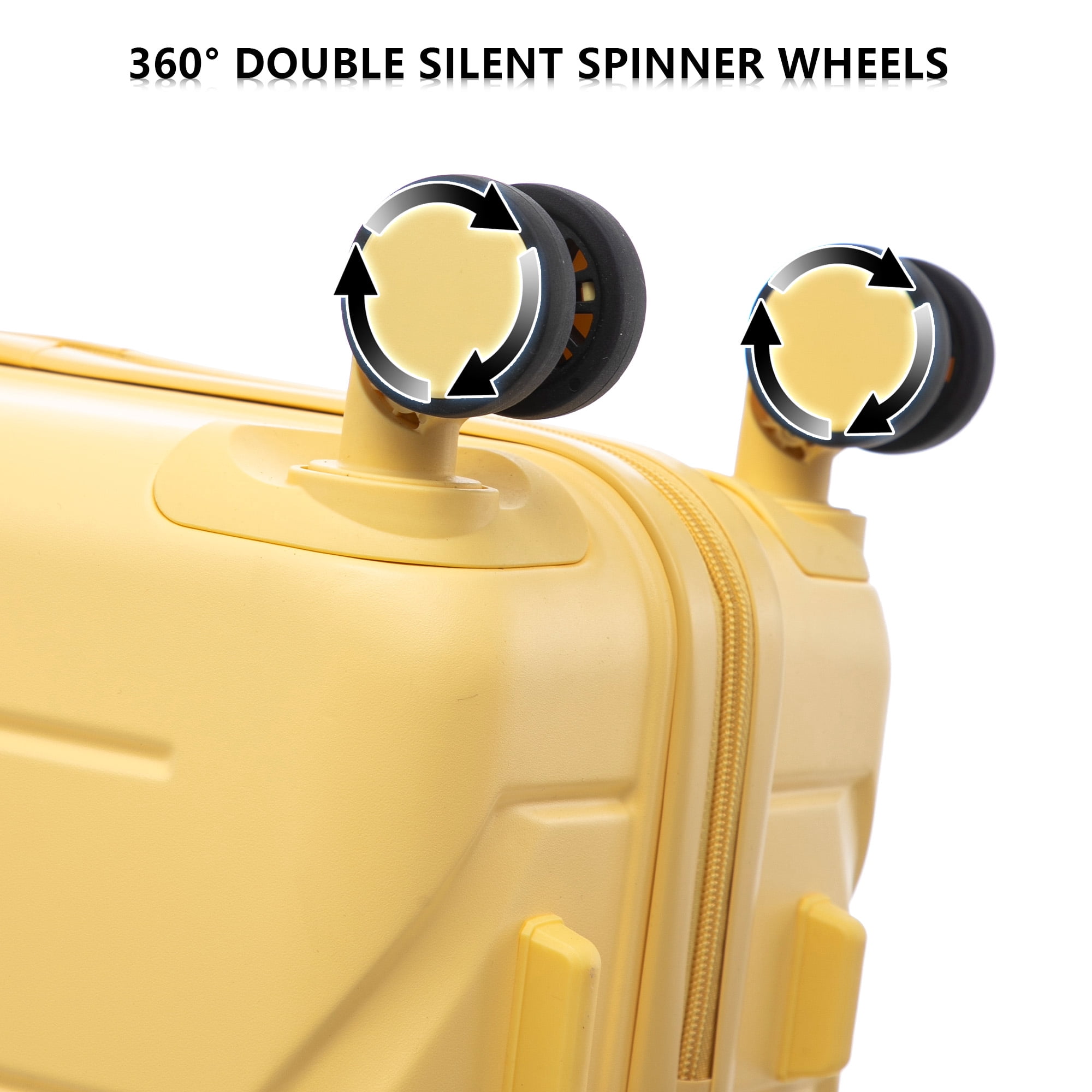 Alvantor 3Pcs Luggage Set, ABS Hardside Spinner Suitcase with Combination Lock, 20/24/28 Inch, Yellow