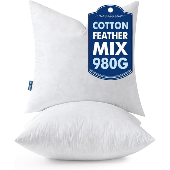 Pillow Inserts 22x22 Inch Set of 2, Feather Mix Polycotton with Cotton Fabric Square Decorative Throw Pillows for Couch Bed Sofa