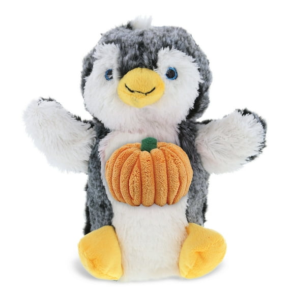 DolliBu Super Soft Plush Penguin Hand Puppet Stuffed Animal with Pumpkin Decor - Pumpkin Plush Animal for Fall, Halloween and Thanksgiving, Pumpkin Toy for Baby, Kids, Adults - 8.5 Inches