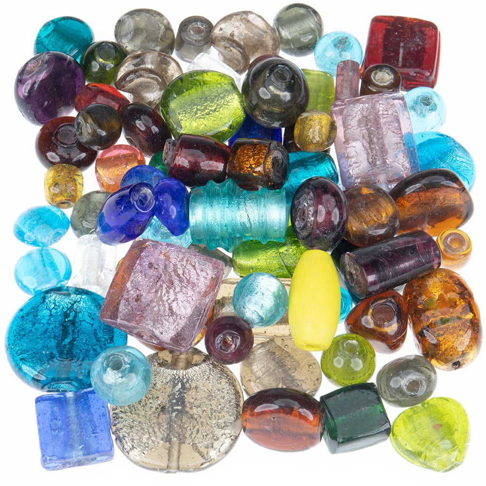 Craft County Glass Bead Mix – 1 LB Bag of Assorted 10mm-16mm Round Beads for Jewelry Making and Crafting – Silver Foil