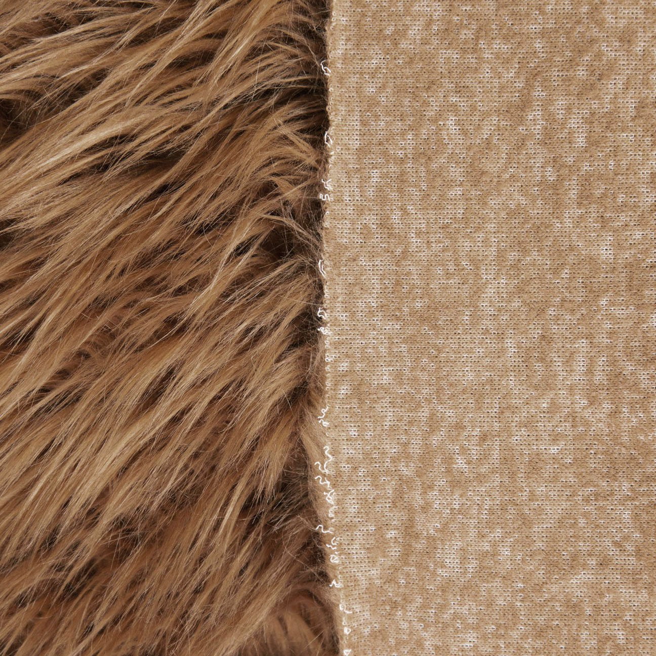 FabricLA Shaggy Faux Fake Fur Fabric by the yard - Light Brown