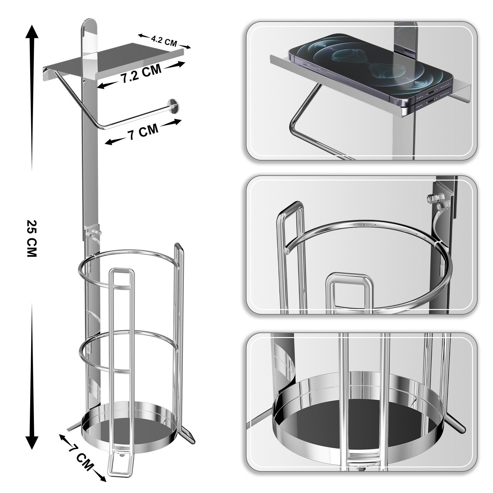 KASUNTO Toilet Paper Holder Free Standing, Toilet Paper Stand Storage with Reserve and Shelf, (Polished Chrome)