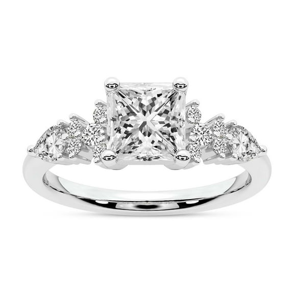 IGI Certified 3 Carat Princess Shape Lab Grown Diamond Engagement Ring | 14K White Gold | Josephine Four Prong Side Stone Diamond Ring | FG-VS1-VS2 Quality Friendly Diamonds