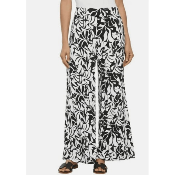 Three Dots Women's Wide-Leg Pull-On Pants, Print (Black/White), Size Medium