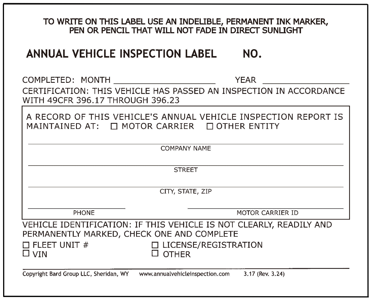 Annual Vehicle Inspection Label. 2-Ply Laminated Sticker. 100-PACK. Adhesive Vinyl, DOT Compliant.