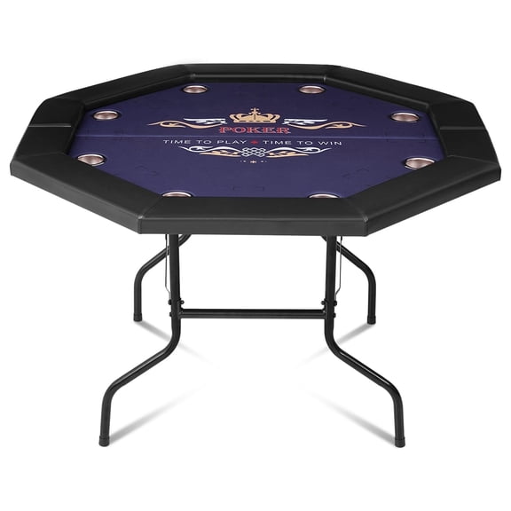 48" Foldable Poker Table, 8 Player Texas Holdem Casino Card Game Table with Casino Style Felt Surface for Home Game Room (Blue)