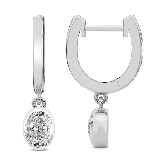 Diamond Dangle Earring | 8 Carat IGI Certified Oval Shape Lab Grown Diamond Dangle | 14K in White Gold | Zuri Bezel Lab Diamond Earrings | Bezel Setting | FG-VS1-VS2 Quality | Friendly Diamonds