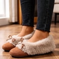 thumbnail image 6 of Knivor Plush Fleece Lined Moccasin Slippers for Women Fuzzy Slippers with Bow Closed Toe Slip On Cozy Warm Slippers for Indoor Outdoor House Shoes, 6 of 9