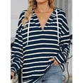 thumbnail image 7 of SHIBEVER Womens Hoodies Sweatshirts Striped Color Block Hooded Pullover V Neck Long Sleeve Shirts for Women Tops Loose Casual Lightweight Tunic Tops Fall Clothing, 7 of 7