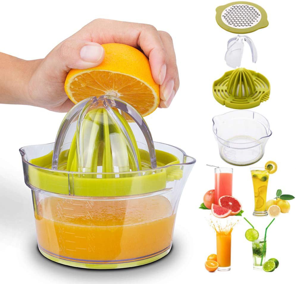 Grater and Built-in Measuring Cup Skedee Orange Lemon Citrus Manual Juicer Squeezer Multifunctional Lime Juicer with 2 Reamers 