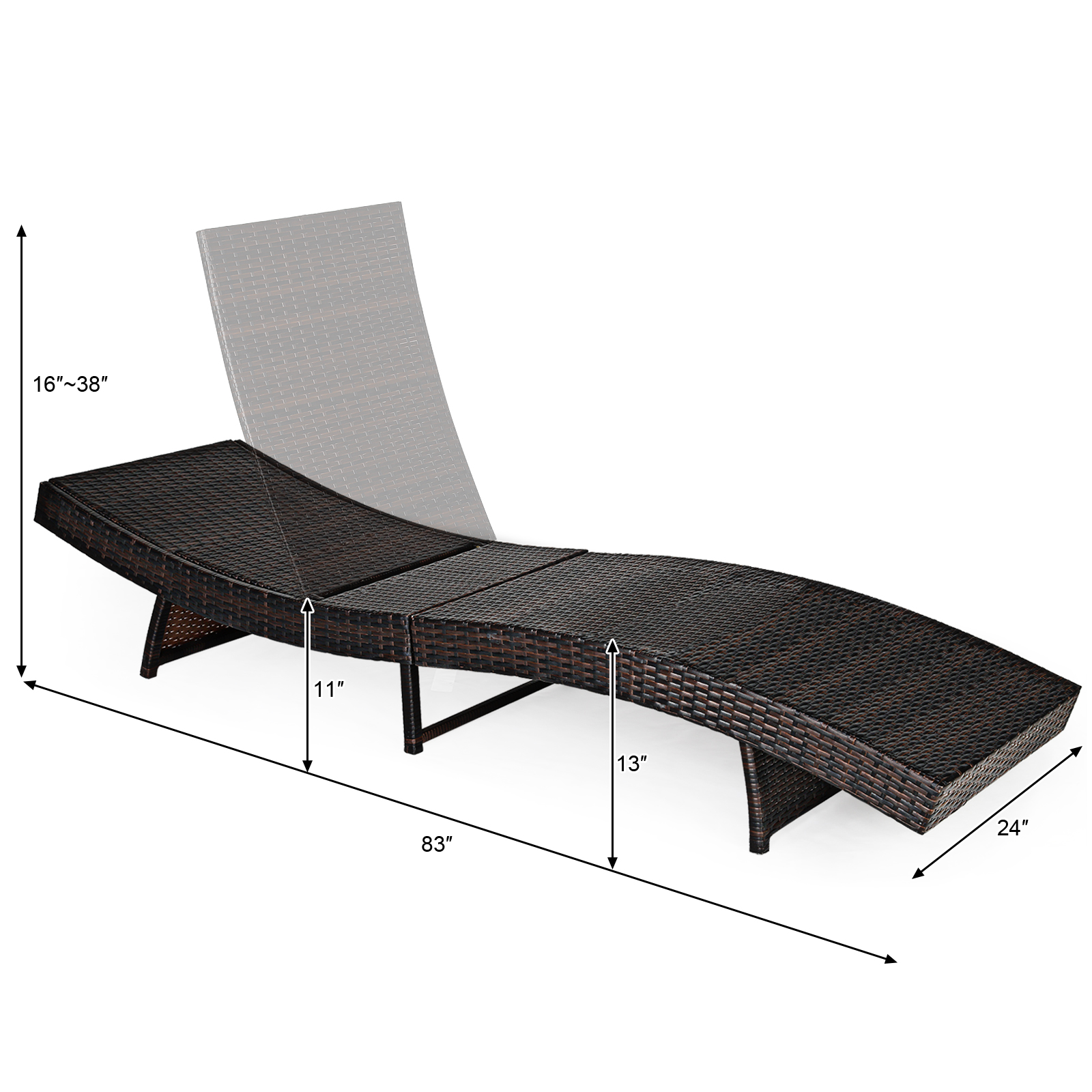 Patiojoy Patio Adjustable Rattan Chaise Lounge Chair Folding Reclining Wicker Chair - image 2 of 10