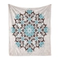 thumbnail image 1 of Brown and Blue Soft Flannel Fleece Blanket, Mandala Inspired Floral Round Antique Ornament Vintage Style, Cozy Plush for Indoor and Outdoor Use, 60" x 80", Brown Umber and Sky Blue, by Ambesonne, 1 of 6