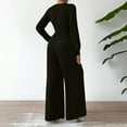 thumbnail image 2 of VIWORLD Office & Formal Elegant Wide Leg Jumpsuit - Cross V-Neck Long Sleeve Belted Pantsuit for Women Black，S, 2 of 4