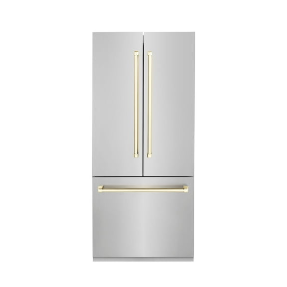 ZLINE Autograph 36 In. 19.6 cu. ft. Built-In Refrigerator with Water and Ice Dispenser with Gold Accents, RBIVZ-304-36-G