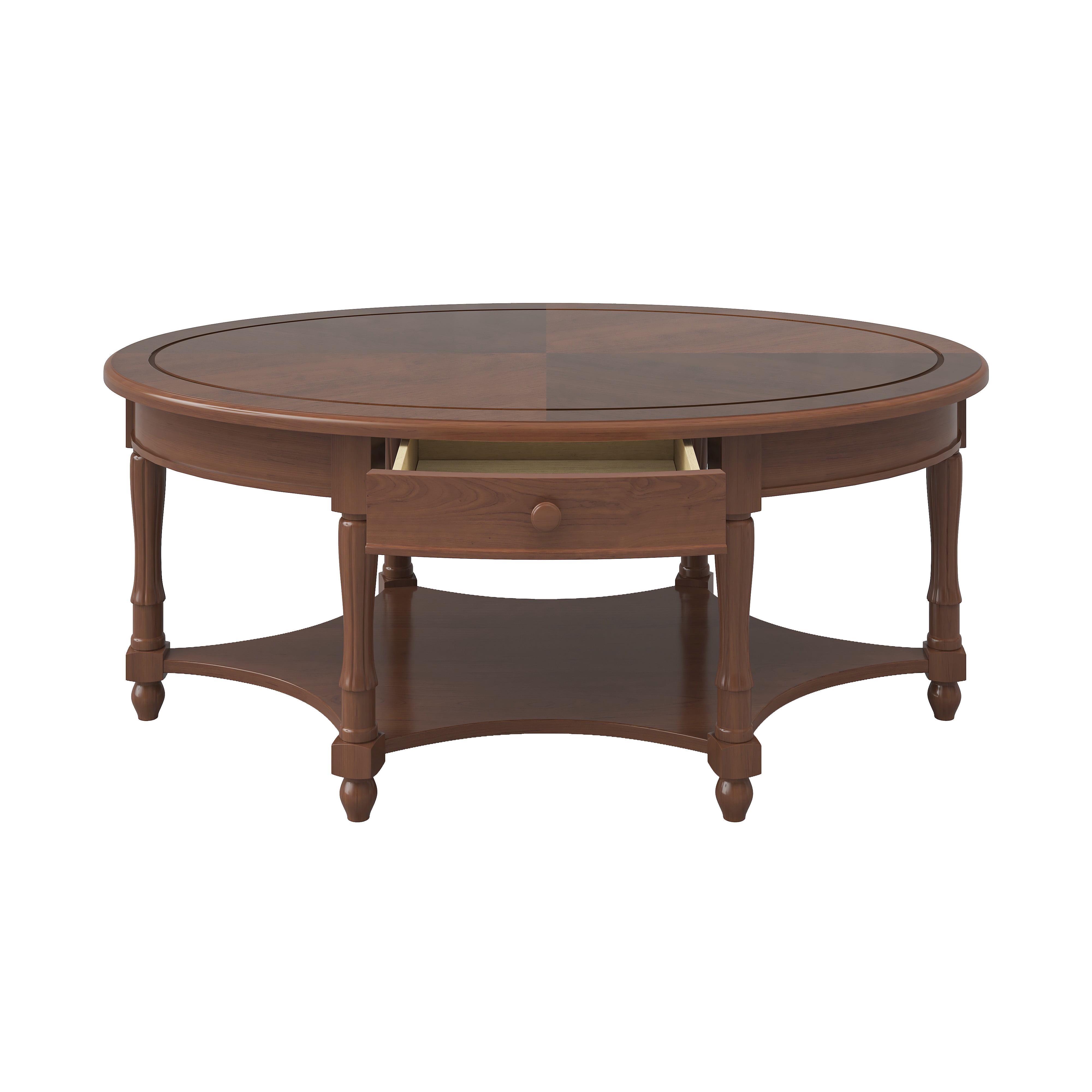 GARITIN Oval Coffee Table 45 Inch, Vintage Cocktail Table with Drawer and Storage Shelf for Living Room, Dark Walnut