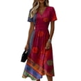 thumbnail image 2 of Minjewel Women's Floral Shift Dress with Print V-Neck - Short Sleeve Summer Dress, Loose Flowy Beach Party Outfit, Comfy Vacation Mini Dress,Deep Red,2XL, 2 of 6