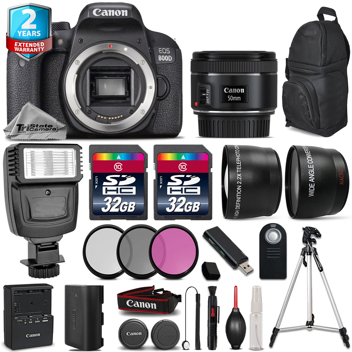 Canon EOS Rebel 800D Camera + 50mm 1.8 Flash + 64GB + Filters Warranty - Walmart.com - Walmart.com