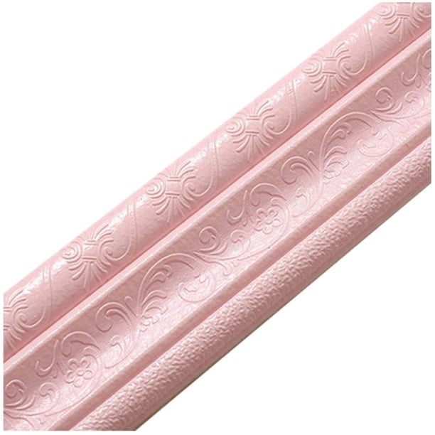 Moldura de espuma flexible autoadhesiva de 90 x 3 pulgadas, líneas de pared decorativas adhesivas 3D, borde de papel tapiz para el hogar, oficina, decoración del hotel, rosa JM Cocina, Decoración y Otros