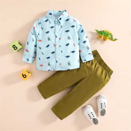 

Hunpta Toddler Infant Newborn Baby Boys Cute Cartoon Animals Print Long Sleeve Shirt Blouse Tops Solid Pants Trousers Outfit Set 2PCS Clothes