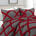 thumbnail image 2 of 1 Piece Luxury Two Tone Diamond Ruffle Pattern Comforter Super Soft, All Season 800 Thread Count, 100% Egyptian Cotton, Full/Queen Size Dark Grey-Red Color, 2 of 4