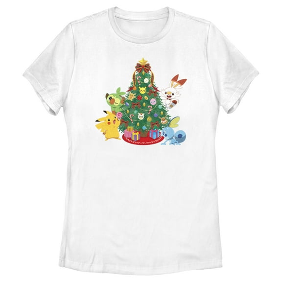 Women's Pokemon Christmas Tree Friends  Graphic Tee White Medium