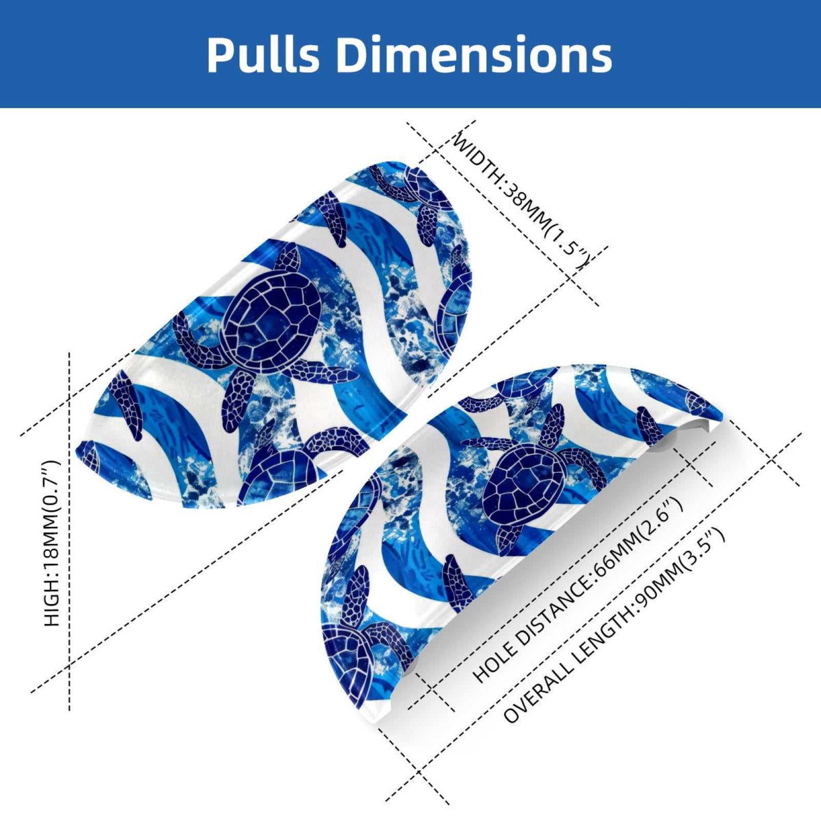 PhooArto 6 Pcs Cup Drawer Pulls, Blue Turtles Wave Stripe Pattern Shell Shape Handles Cabinet Knobs for Dresser Cupboard Closet Wardrobe with Screws