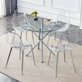 thumbnail image 4 of Hi loPres 36.6-Inch Round Glass Dining Table Set for 4, Modern Silver Metal Legs with Transparent Chairs, 5-Piece Kitchen Room Furniture, 4 of 9