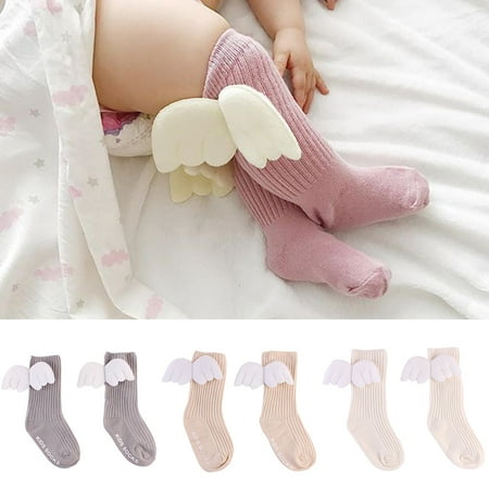 

MyBeauty Baby Kids Toddler Girls Ruffles Soft Knee High Leg Warmer Angel Wings Socks Beige M