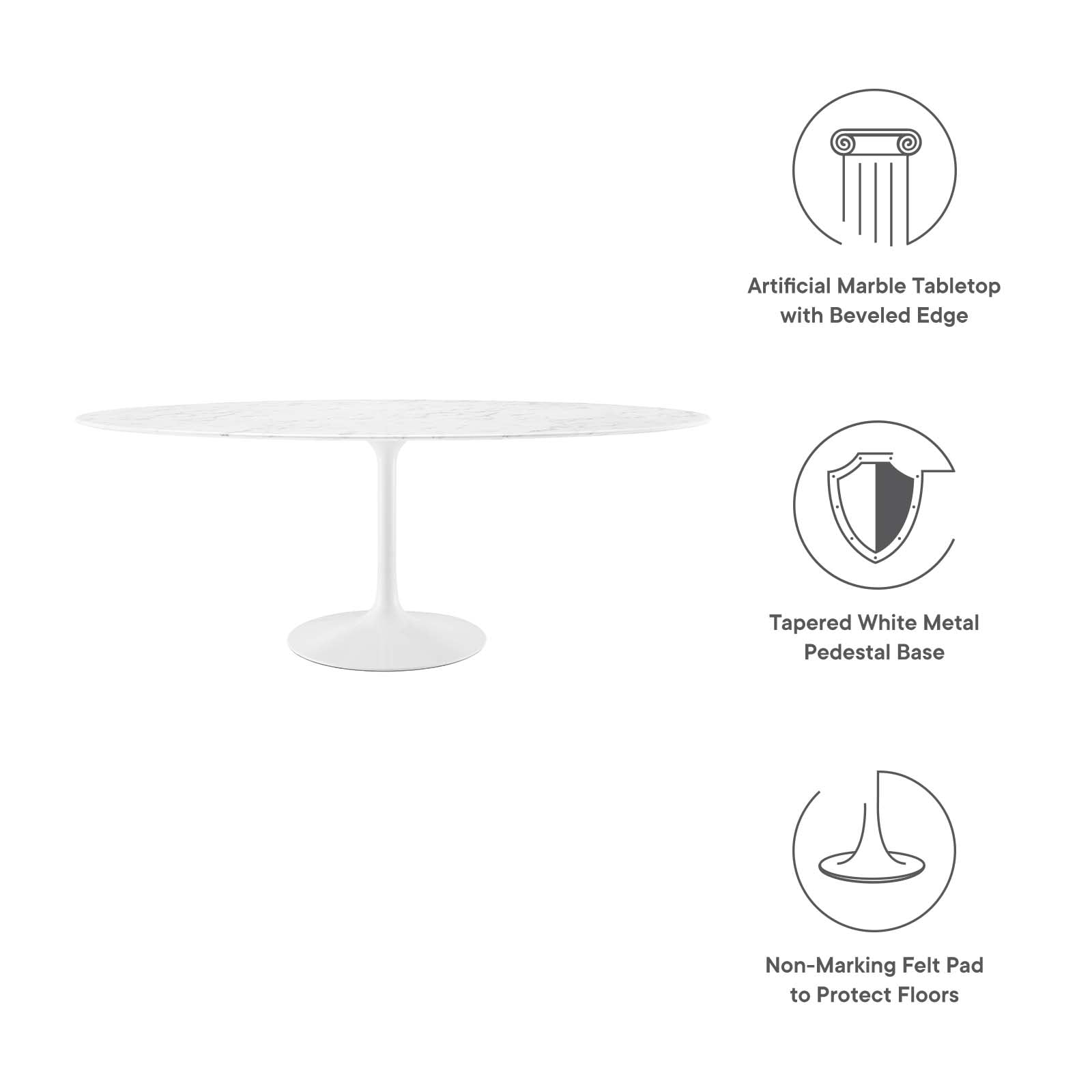 Modway Lippa 47" x 78" Oval Modern Artificial Marble Dining Table in White