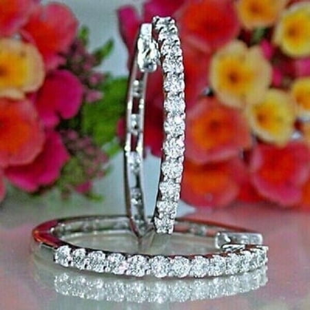 2.40Ct Round Cut CZ Hoop Women's 925 Sterling Silver Wedding Earrings