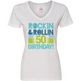 thumbnail image 3 of Inktastic 50th Birthday Rock N Roll Women's V-Neck T-Shirt, 3 of 5