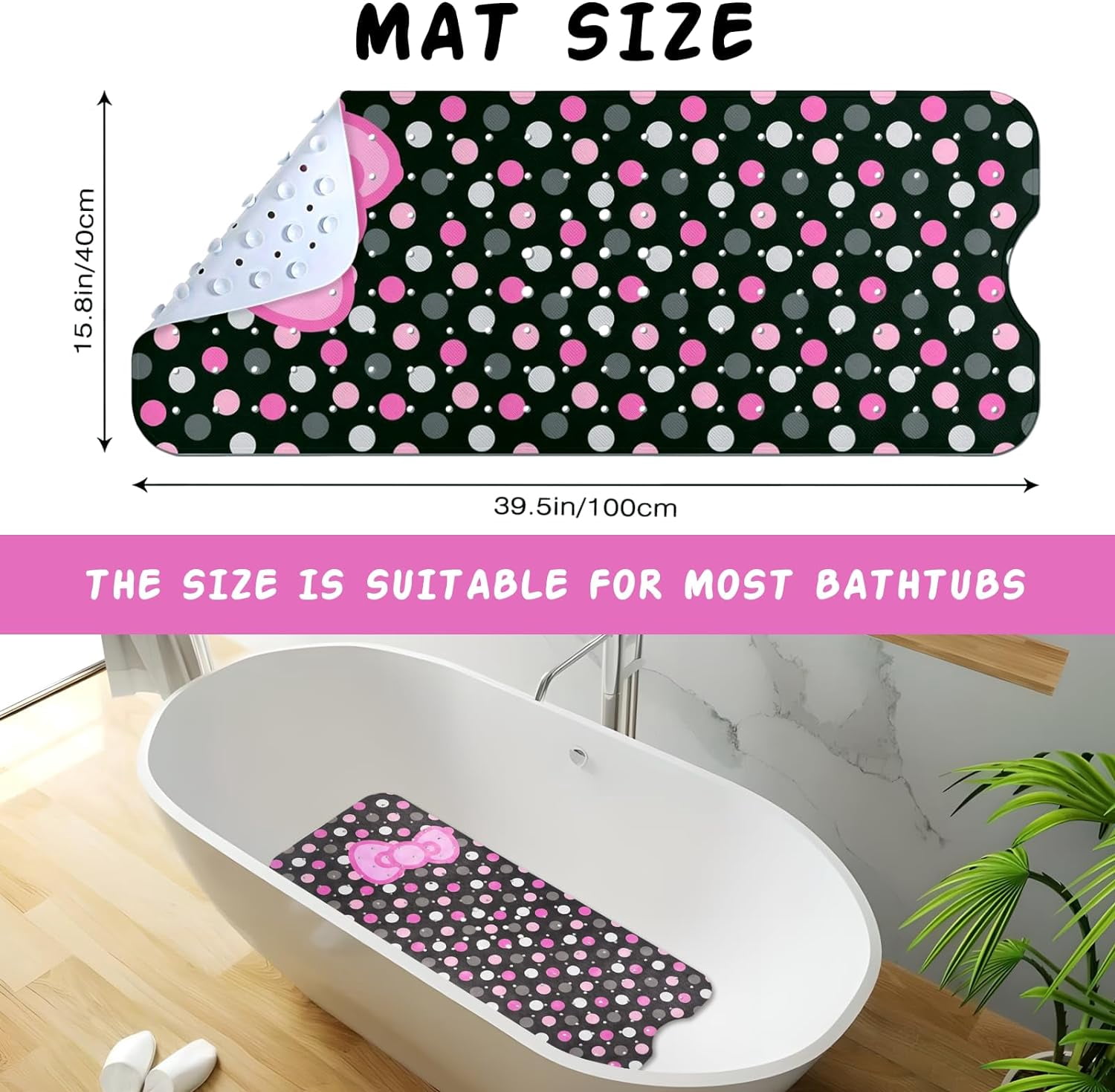 Bathtub Mat Non Slip Shower Mat Extra Long Anti Slip Bath Mats for tub Mat with Suction Cups and Drain Holes