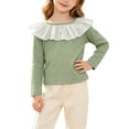 thumbnail image 2 of hotojiny Girls Lace Trim Blouse Fall Long Sleeve Cute Tops Children Crew Neck Thermal Shirts Casual T Shirts Winter Tees Layering Tops(Green,6-7 Years), 2 of 7